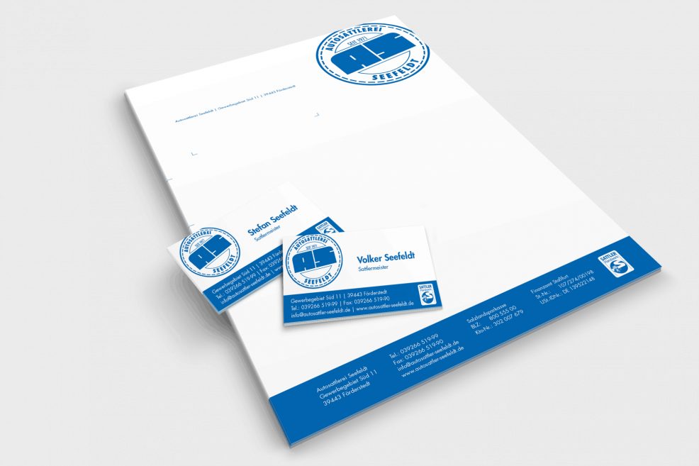 Briefpapier und Visitenkarten für  Autosattlerei Seefeldt 