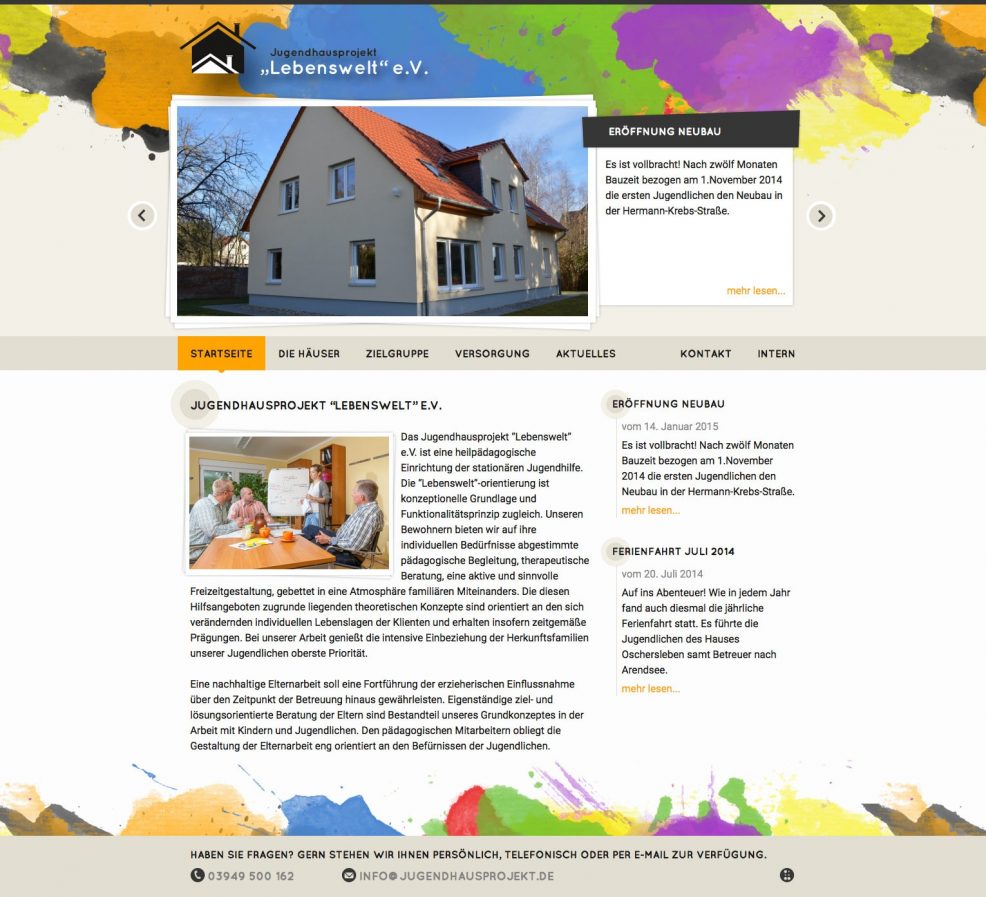 Webdesign und Programmierung für  Jugendhausprojekt „Lebenswelt“ e.V. 