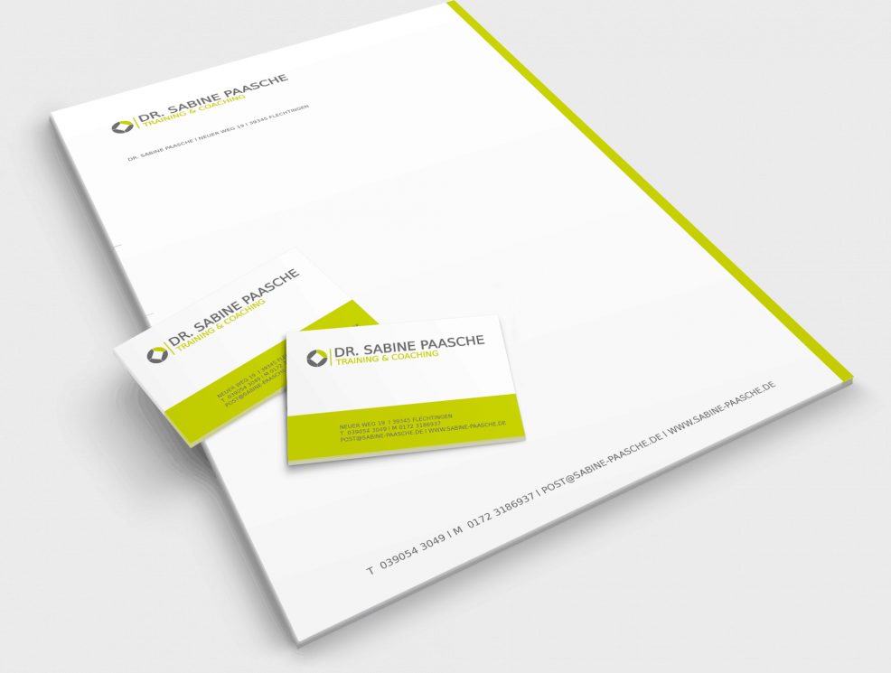 Briefkopf und Visitenkarten für  Dr. Sabine Paasche – Training & Coaching 