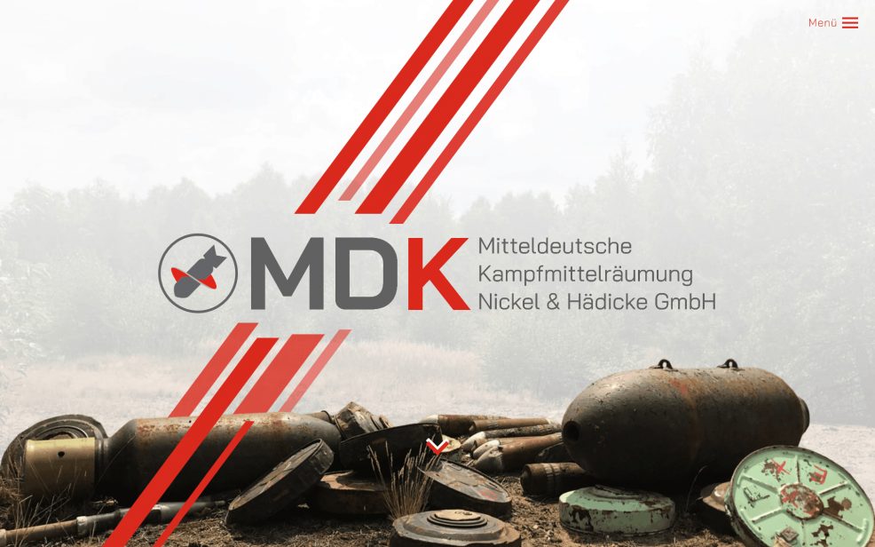 Webdesign und Programmierung für  MDK Mitteldeutsche Kampfmittelräumung Nickel & Hädicke GmbH 