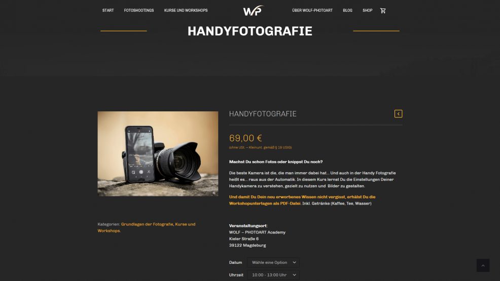 Website und Webshop für  Wolf-Photoart 
