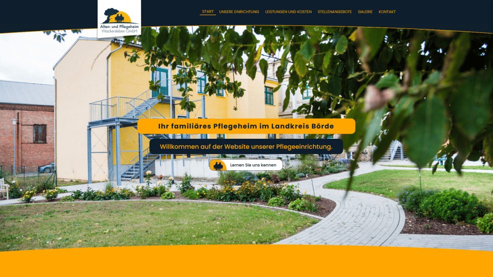 Webdesign und Programmierung für  Alten- und Pflegeheim Wackersleben GmbH 
