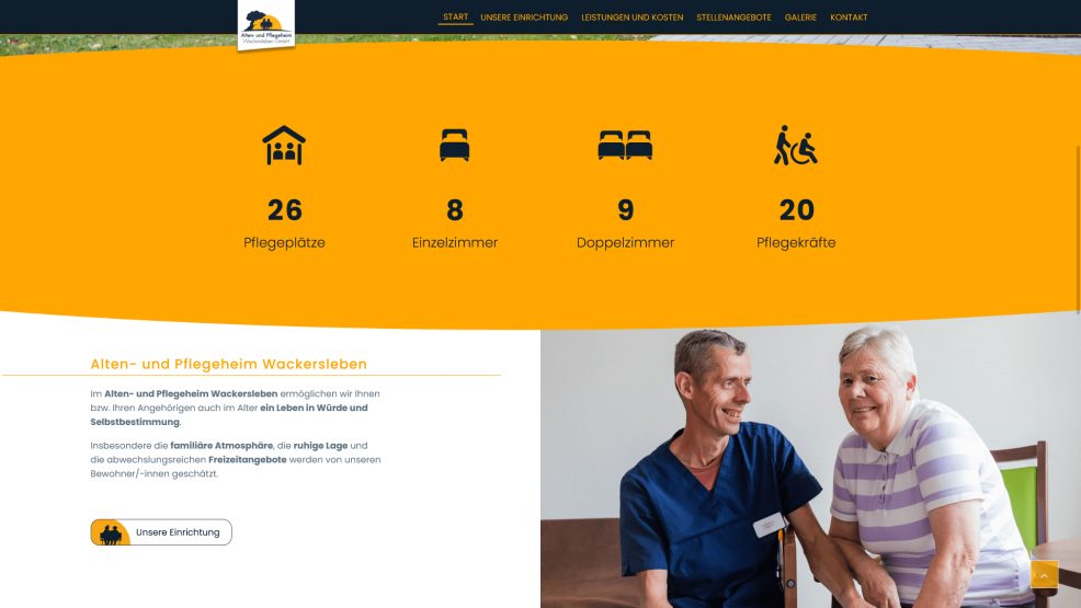 Webdesign und Programmierung für  Alten- und Pflegeheim Wackersleben GmbH 