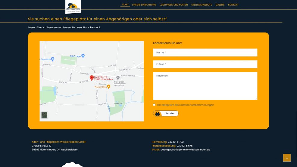 Webdesign und Programmierung für  Alten- und Pflegeheim Wackersleben GmbH 