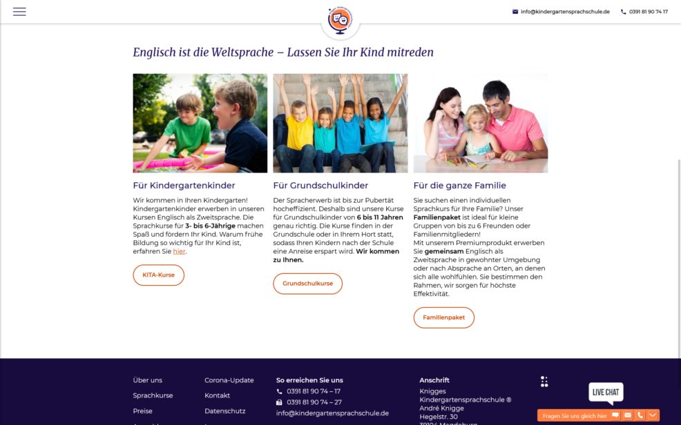Webdesign und Programmierung für  Knigges Kindergartensprachschule 