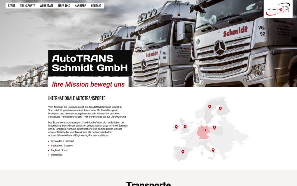 Webdesign und Programmierung für  AutoTRANS Schmidt GmbH 