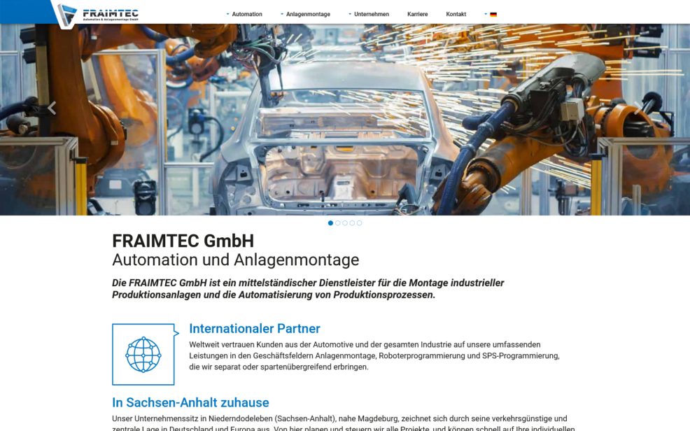 Webdesign und Programmierung für  FRAIMTEC GmbH 