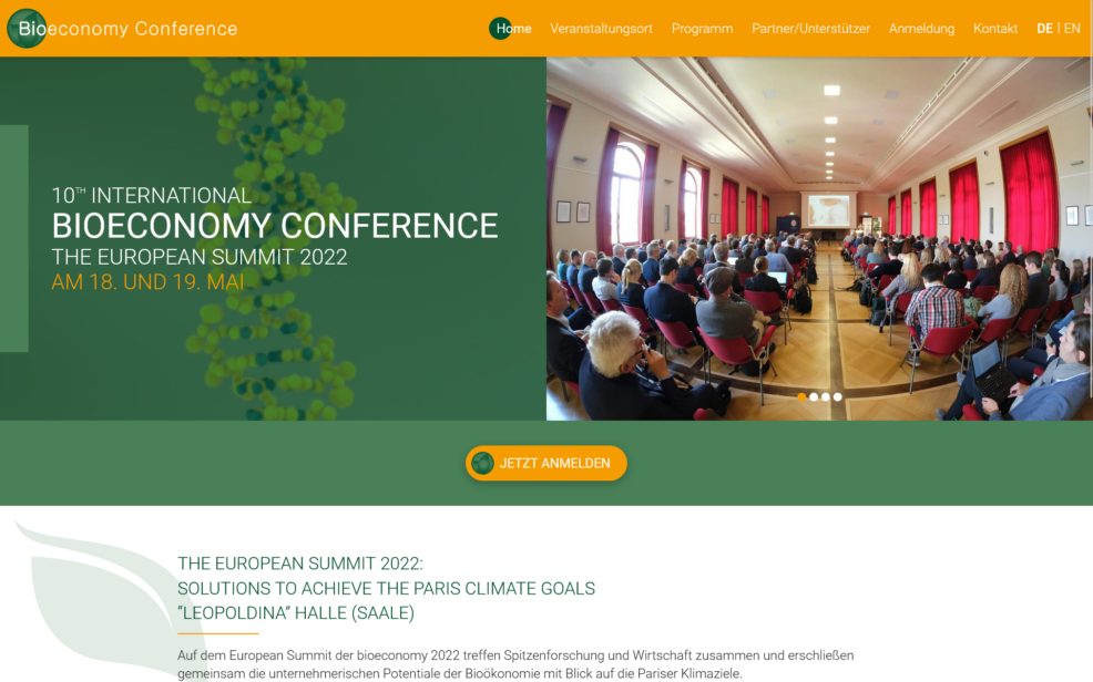 Website für „Bioeconomy Conference 2022“ im Auftrag der  MDKK Mitteldeutsche Kommunikations- und Kongressgesellschaft mbH 