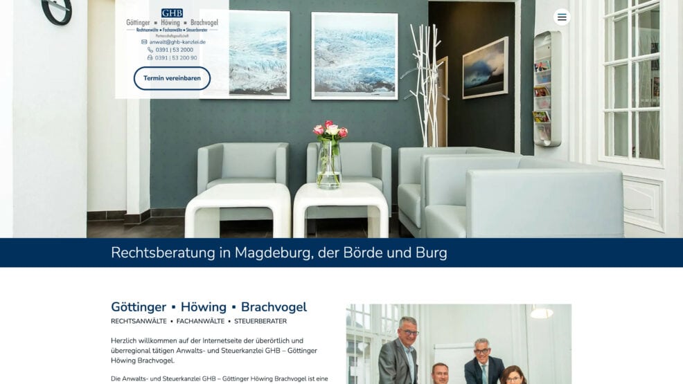 Webdesign und Programmierung für  GHB – Göttinger Höwing Brachvogel Partnerschaftsgesellschaft 