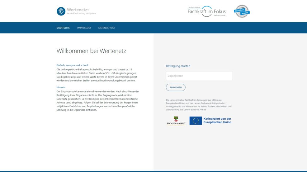 Wertenetz-Portal mit Befragungs-Tool für  Fachkraft im Fokus 