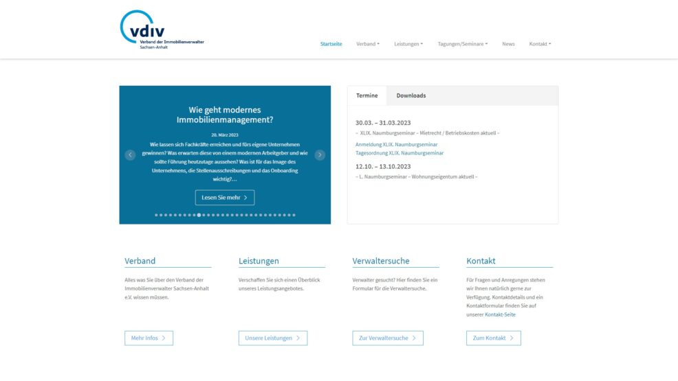 Webdesign und Programmierung für  Verband der Immobilienverwalter Sachsen-Anhalt e.V. 