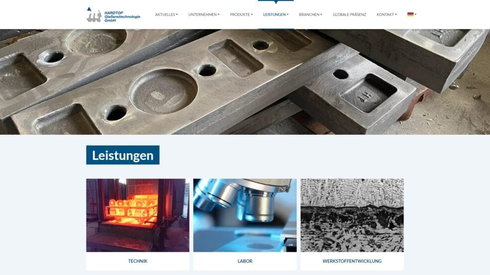 Webdesign und Programmierung für  HARDTOP Gießereitechnologie GmbH 