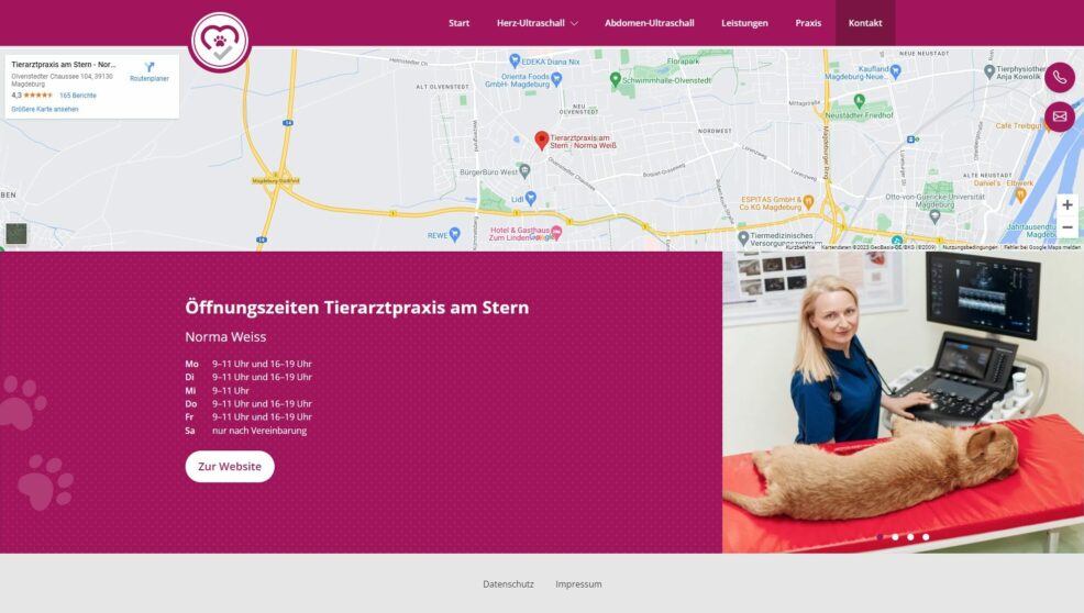Website Kardiologische Sprechstunde für  Tierarztpraxis am Stern, Norma Weiß 