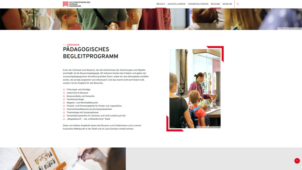 Webdesign und Programmierung KHM für  Museen Magdeburg 