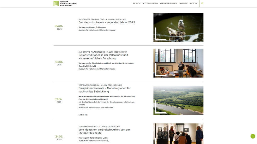 Webdesign und Programmierung Naturkundemuseum für  Museen Magdeburg 