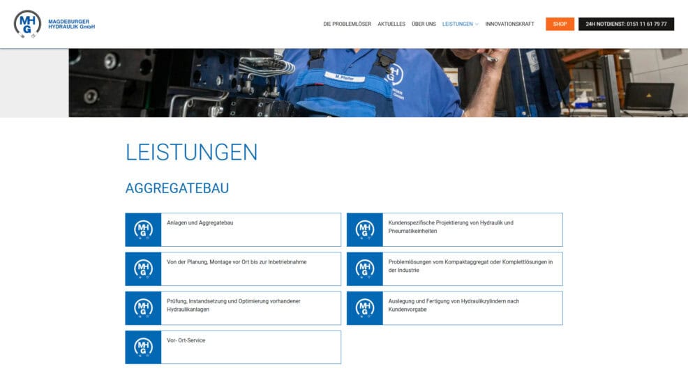 Leistungs-Seite der Magdeburger Hydraulik GmbH